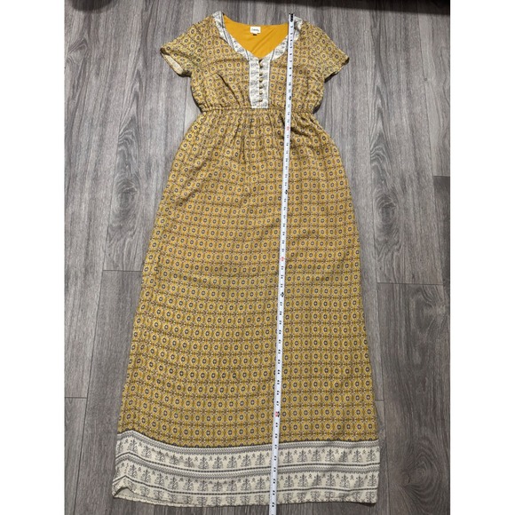 Emberley Women Yellow Geometric Print Maxi Dress Short Sleeve V Neck Bohemian S - Picture 10 of 12